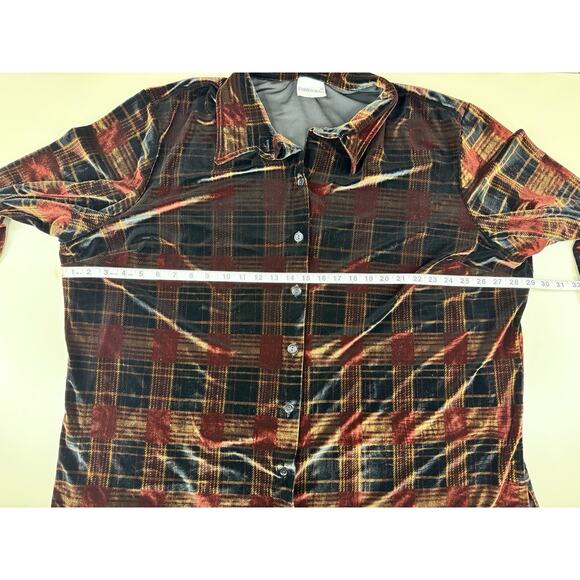 Vintage Fashion Bug Women’s Velvet Plaid Button Down Shirt 1X Brown GrannyCore - Picture 3 of 9